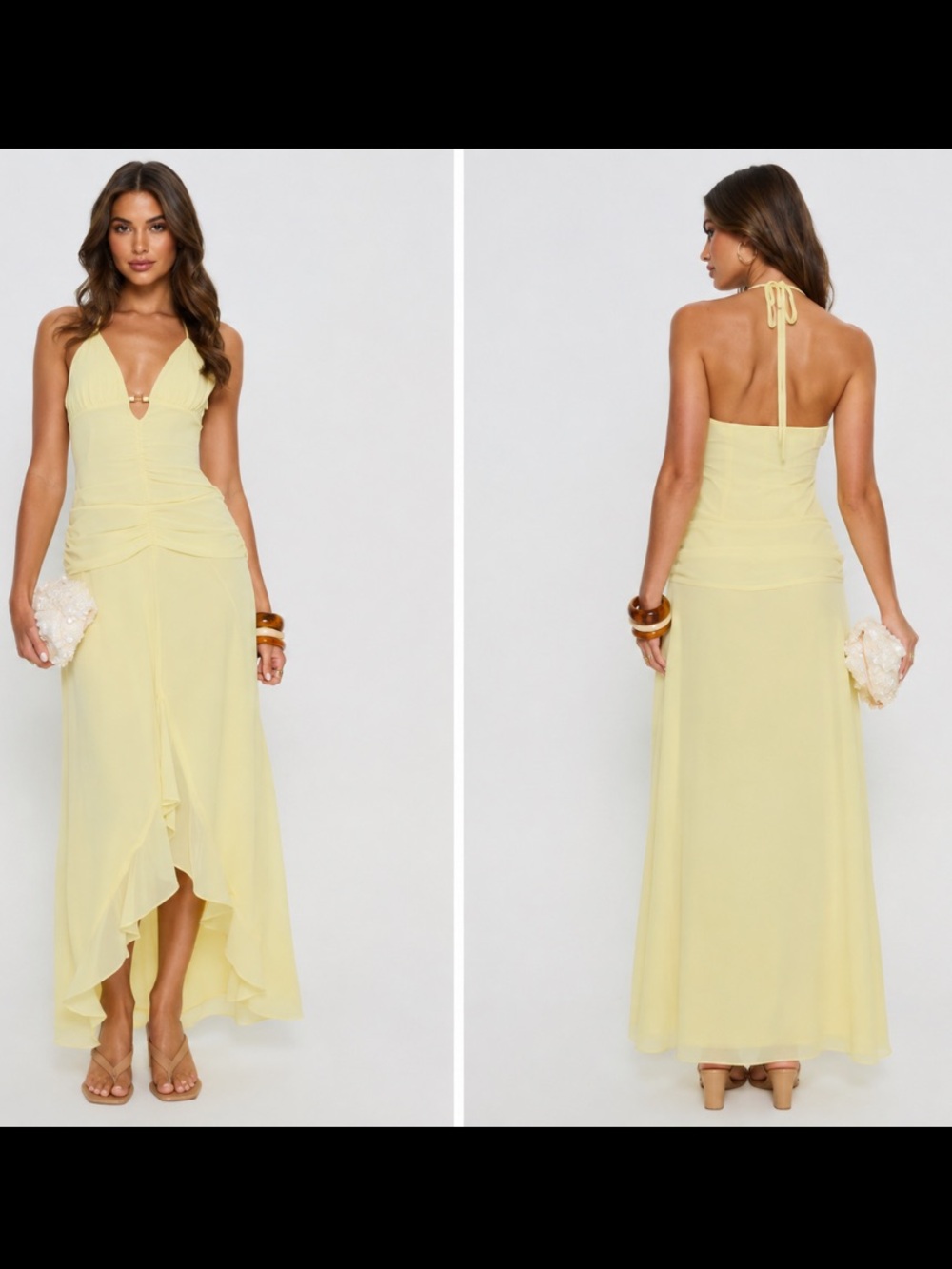 Princess Polly Pale Yellow Halter High-Low Maxi Dress